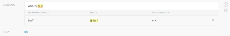 Screenshot showing Eric is resolved and intent is matched