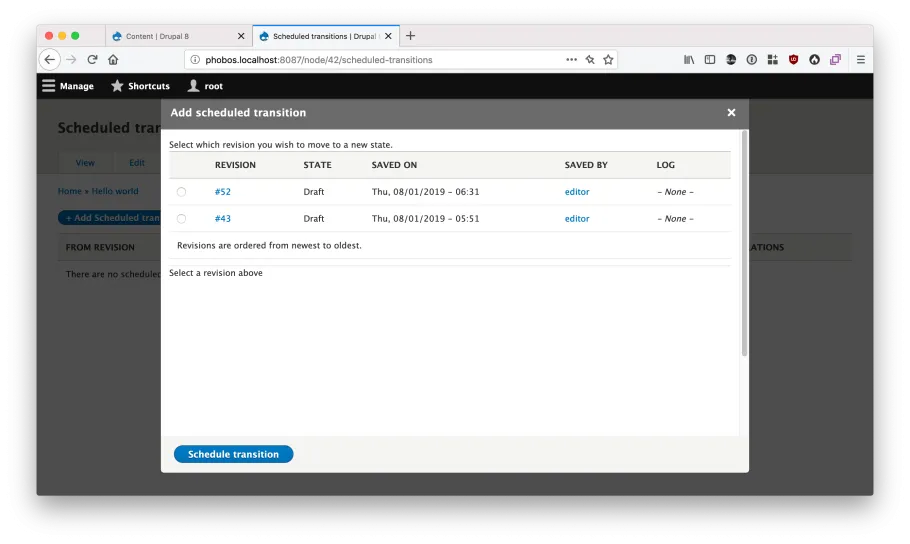 Scheduled Transitions: Modal