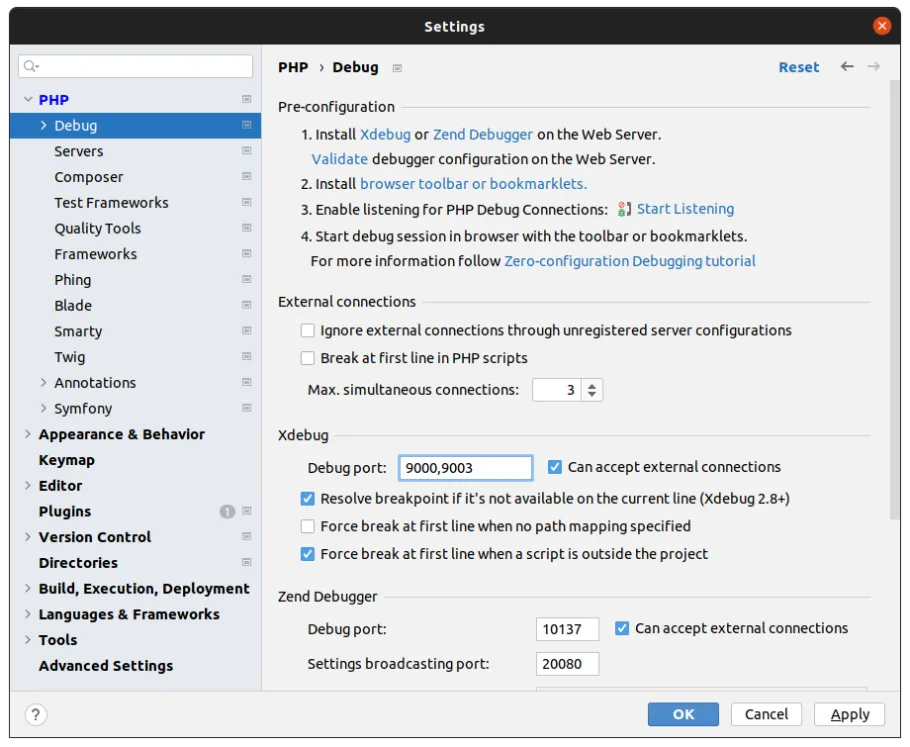 PHPStorm debug config