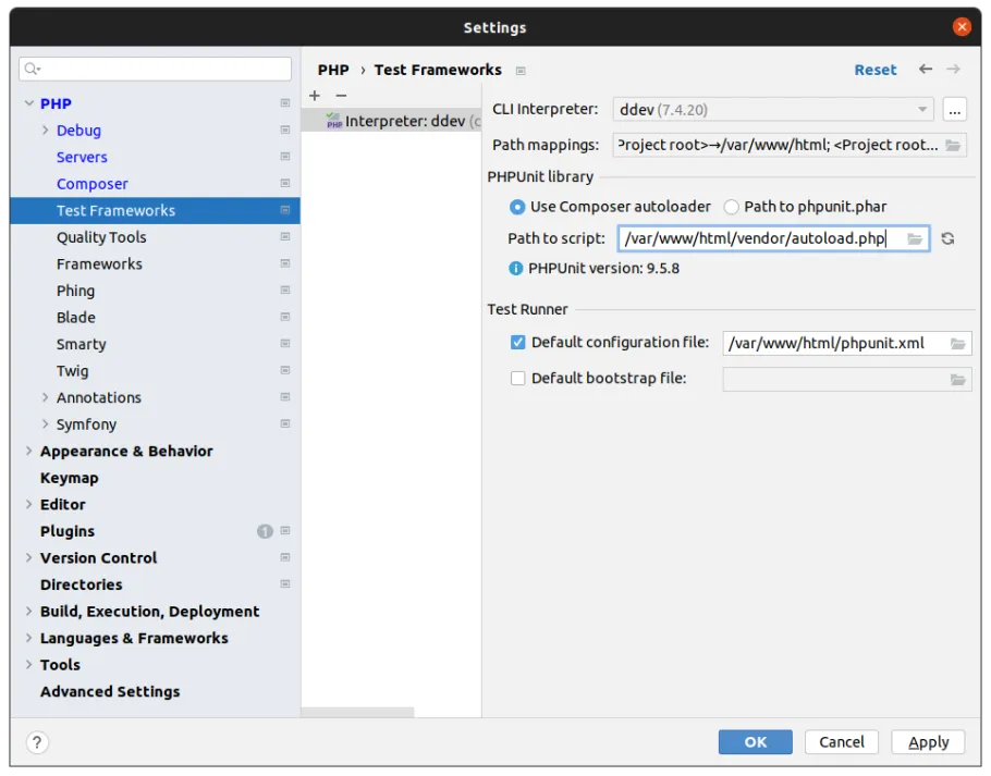 PHPStorm test framework