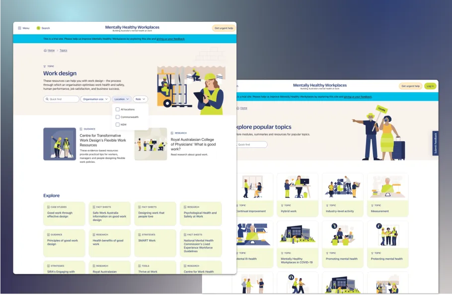 Mentally healthy workplaces platform explore topics screenshot