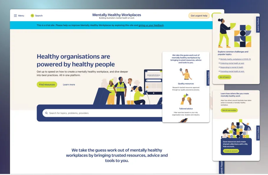 Mentally healthy workplaces platform homepage screenshot