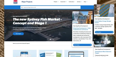 The Department of Planning and Environment Planning Portal homepage with pull outs of features