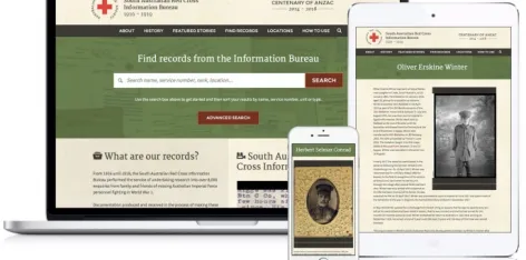 Screenshots of the Red Cross Information Bureau Centenary of Anzac website