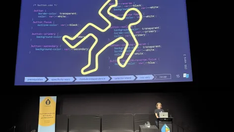 Tina Reymann presenting her CSS talk at DrupalSouth Melbourne 2025